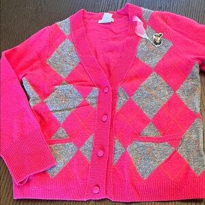 Crewcuts Pink and Gray Argyle Cardigan